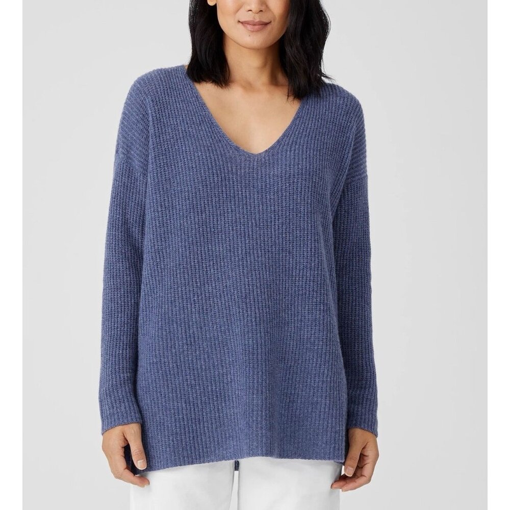 Eileen Fisher Blue V-Neck Sweater